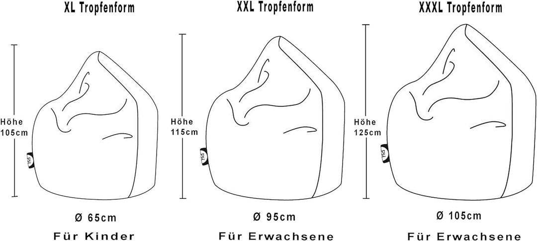 PATCH HOME Sitzsack Tropfenform - 3 Grössen - 25 Farben XXL - Höhe 115cm, Durchmesser 95cm Pink
