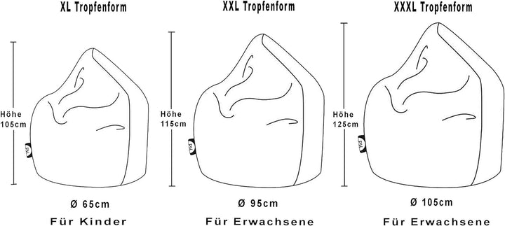 PATCH HOME Sitzsack Tropfenform - 3 Grössen - 25 Farben XL - Höhe 105cm, Durchmesser 65cm Pink