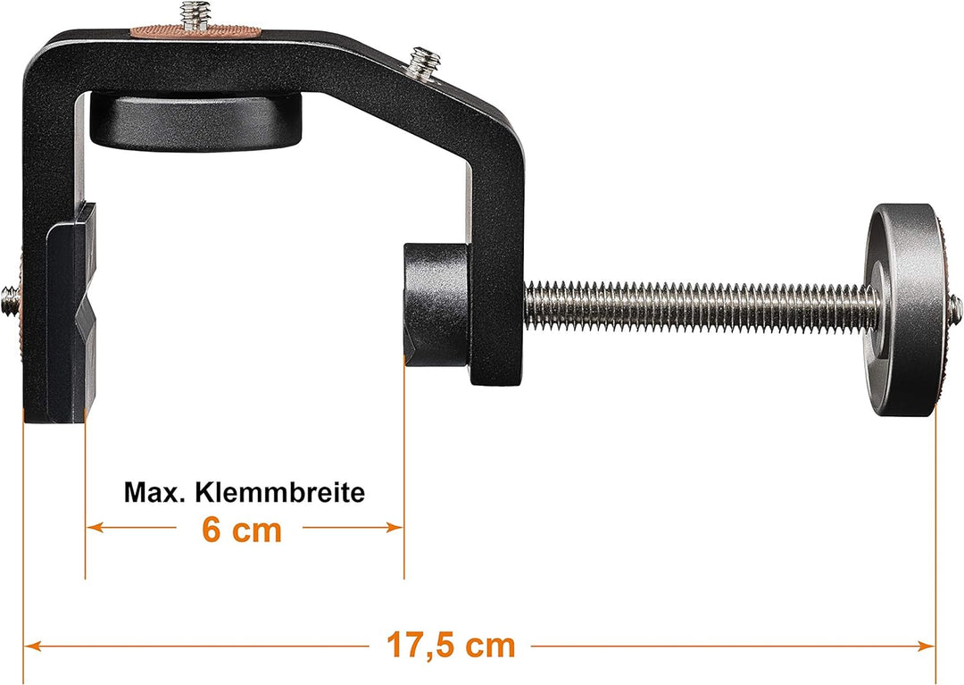 Walimex pro KX-25 Stativ Klemme mit Kugelkopf – Klemmstativ, Blitzklemme, Aluminium, ausziehbare Mit