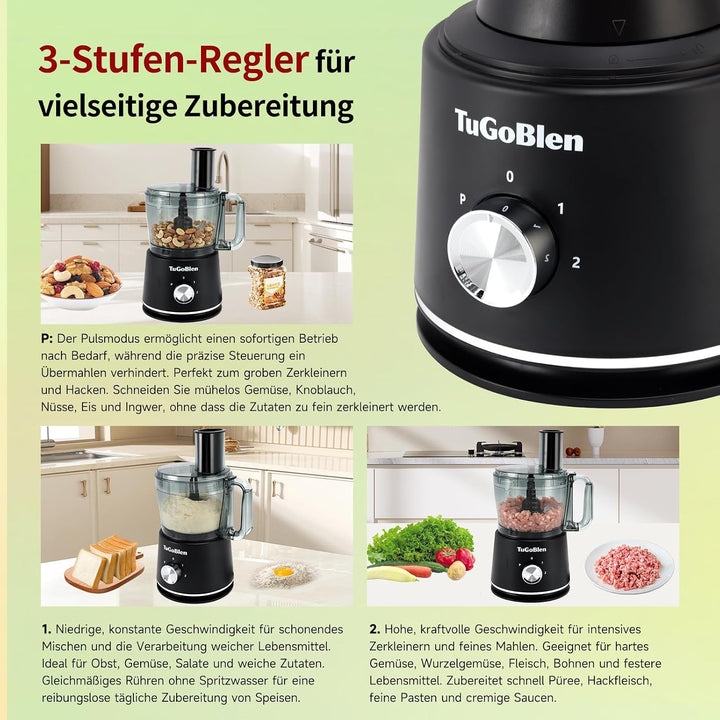 7-in-1 Küchenmaschine mit 2,5L Verarbeitungsbehälter, 1,5L Glasmixer, 200ml Glasmühle, Knet- und S-K