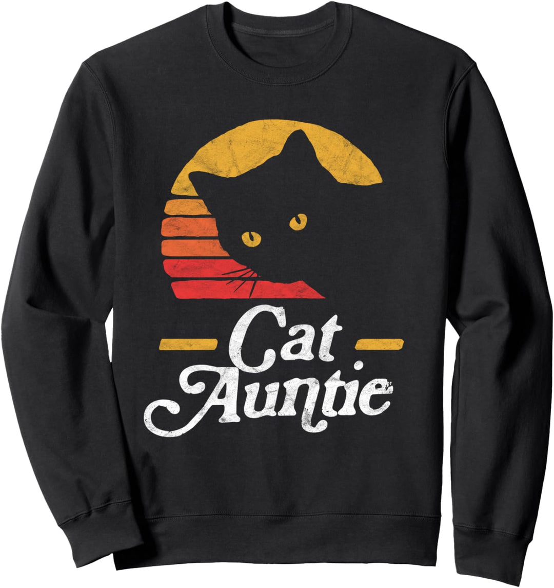 Cat Auntie Vintage Eighties Style Cat Retro Distressed Sweatshirt