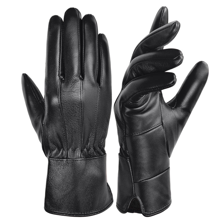 Harssidanzar Damen Lederhandschuhe Schafsfell Warm Winter Weich gefüttert SL025EU Schwarz L, Schwarz