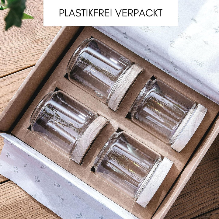 Econovo® Vorratsgläser mit Holzdeckel 500ml (4-teilig) aus Borosilikatglas, stapelbar und luftdicht,