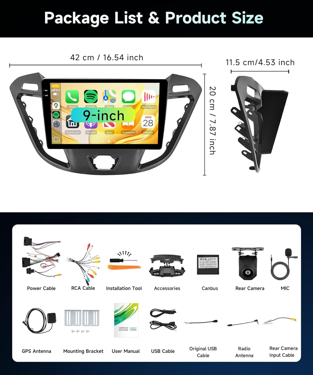 Rimoody 4G+64G Autoradio Android für Ford Transit Custom Tourneo 2013-2018（Mit Bildschirm） 9 Zoll HD
