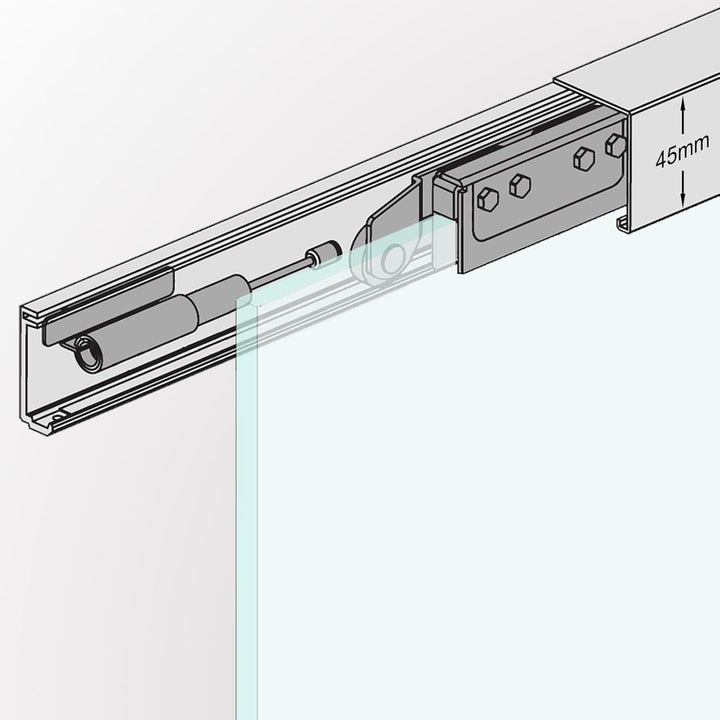 BM2-1025-2-420-AS: Schiebetürsystem ESG 1025x2175x8mm Dekor M2, Siebdruck; Schienensystem ALU SlimLi