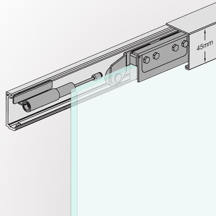 BM4-900-420GR-AS: Schiebetürsystem ESG 900x2050x8mm Dekor M4, Siebdruck; Schienensystem ALU SlimLine