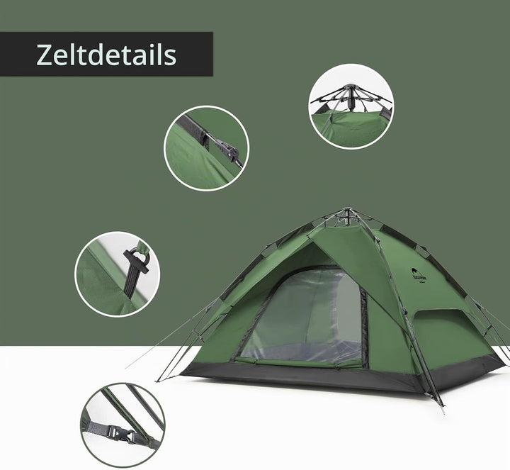 Naturehike Pop Up Zelt Wurfzelte Automatik Campingzelt 3-4 Personen Doppeldeck Kuppelzelt Grosses Fa