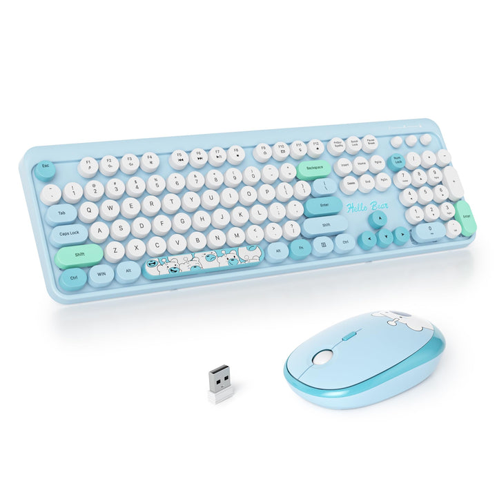SOLIDEE kabellose Tastatur- und Maus-Kombination,Retro-Schreibmaschinen-Tastatur,2.4GHz runde Tasten