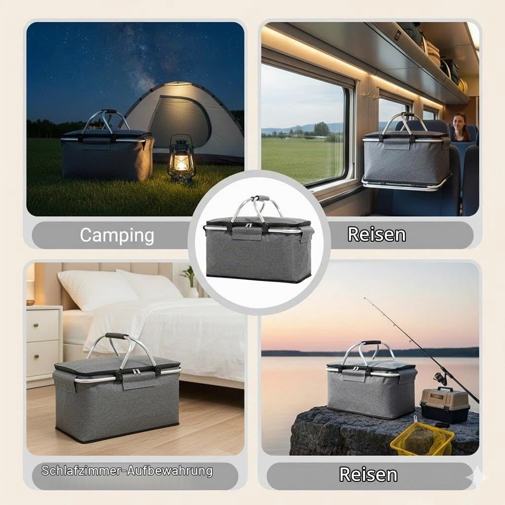 Einkaufskorb Faltbar, Einkaufskorb mit Kühlfunktion, Tragekorb, Thermo als Picknickkorb,für Picknick