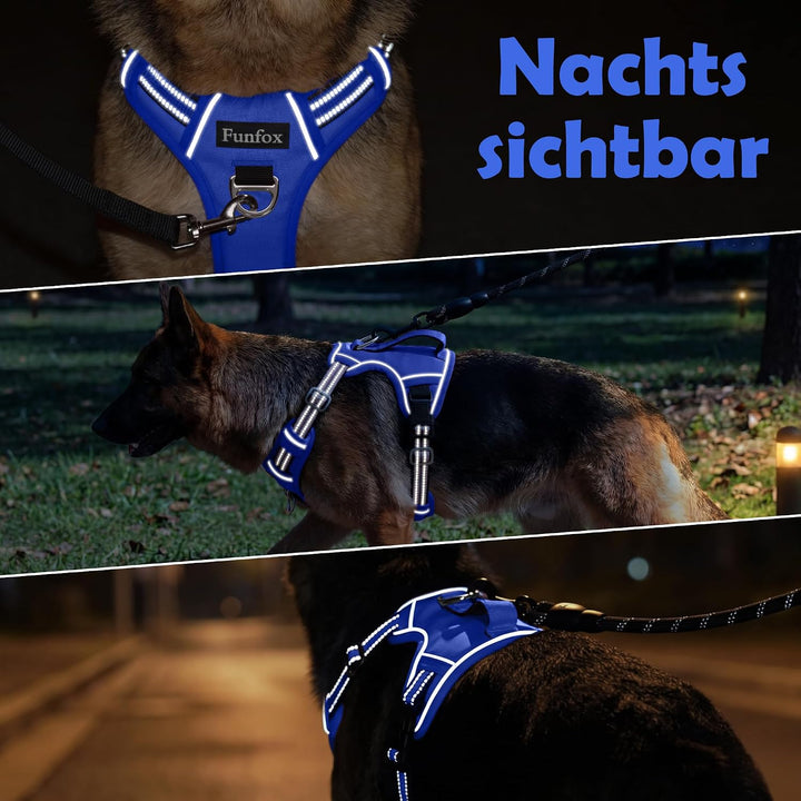Funfox Hundegeschirr Grosse Hunde [XL] - Verstellbares Anti-Zug Brustgeschirr mit Griff &amp; Reflektors