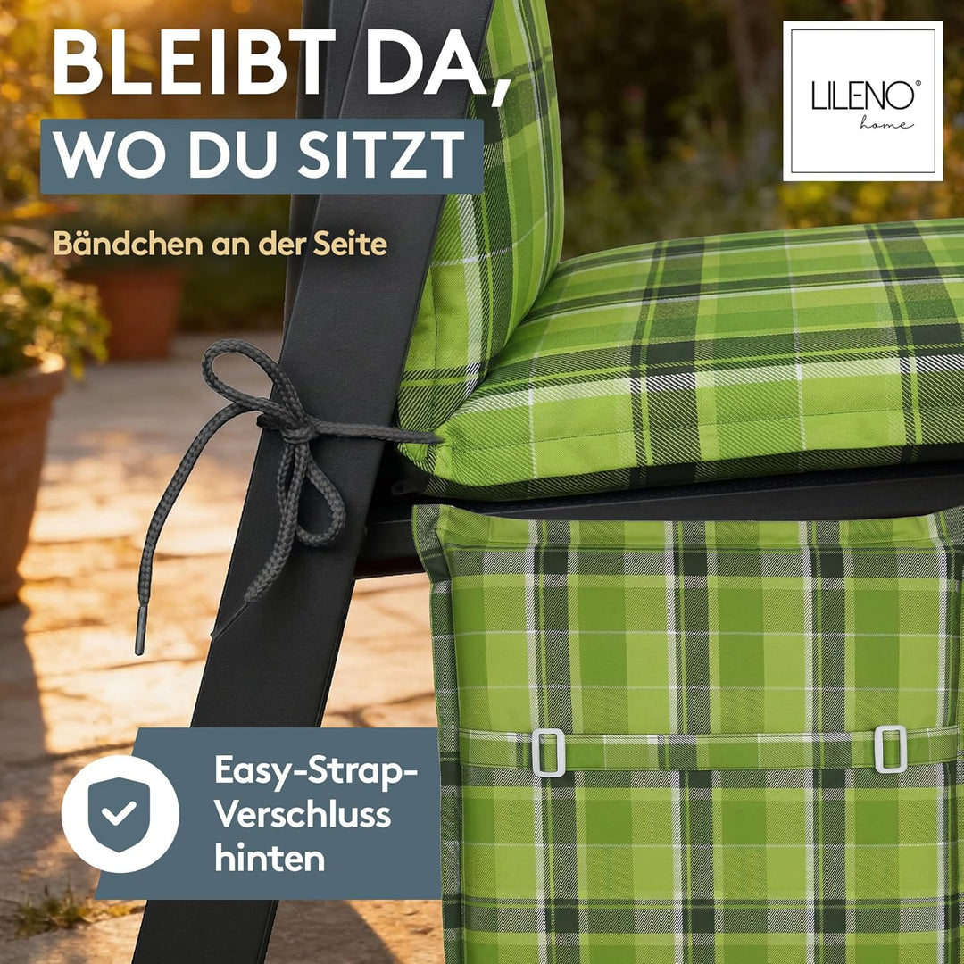 LILENO HOME Gartenstuhl Auflagen als [2er Set - Niedriglehner] in Karo Grün - Bequeme Liegen als Sit