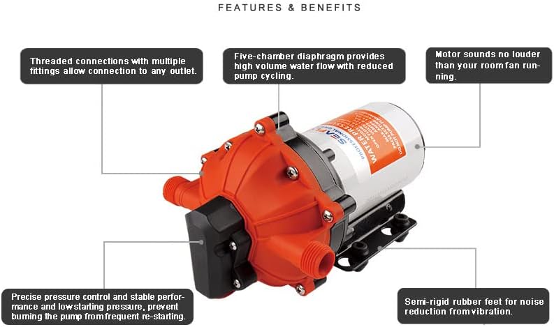 LIGHTEU®, Seaflo DC 12V 18,9LPM 5,5GPM, 60PSI 5 Kammer Wasserdruck Membranpumpe, 51s Druckpumpe für