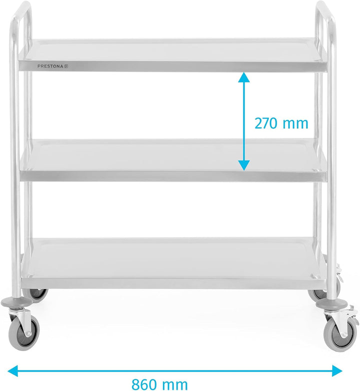 TECHNICA PRESTONA Servierwagen Edelstahl 3 Etagen mit Rollen & Bremse Rundgriff 860x540x940mm Rollwa