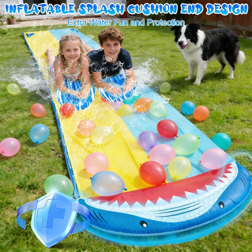 Double Wasserrutsche, 15.7ft x 55.1in Rutschbahn Outdoor Wasser mit 2 Bodyboards, Wassersprüher, Was