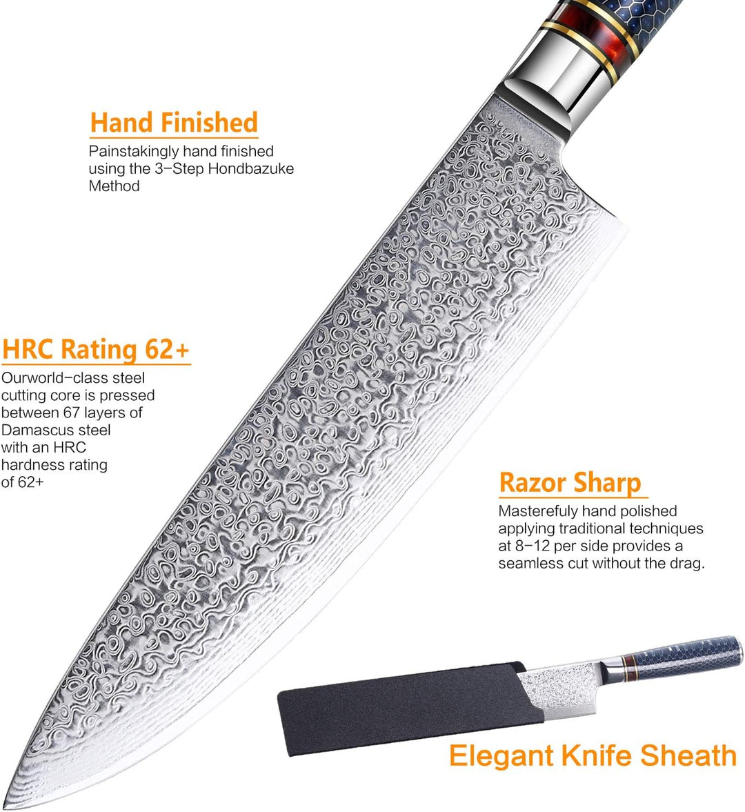 WeKit Küchenmesser Damastmesser 20,32 cm kochmesser Scharfes Japanisches messer VG-10 Stahl Profi Ch