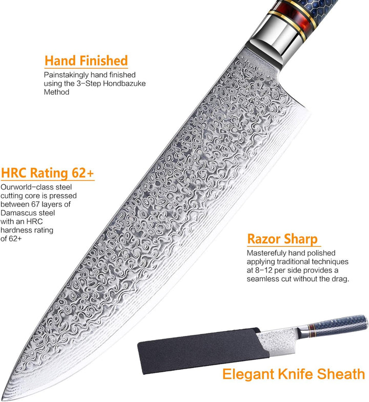 WeKit Küchenmesser Damastmesser 20,32 cm kochmesser Scharfes Japanisches messer VG-10 Stahl Profi Ch