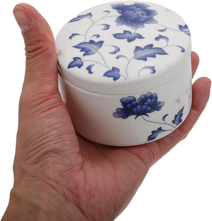 Blau Weisse Keramik Tintenschale mit Deckel Rundes Ink Well aus Keramik Verhindert Trocknen der Tint