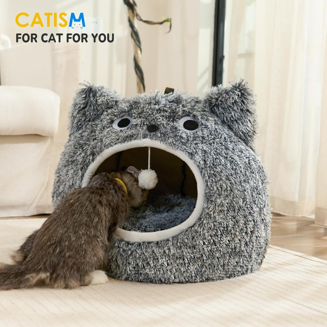 CATISM Katzenhöhle Katzenbett Waschbar Katzenschlafplatz für Katzen Cute Moster Plüsch Haustier Katz
