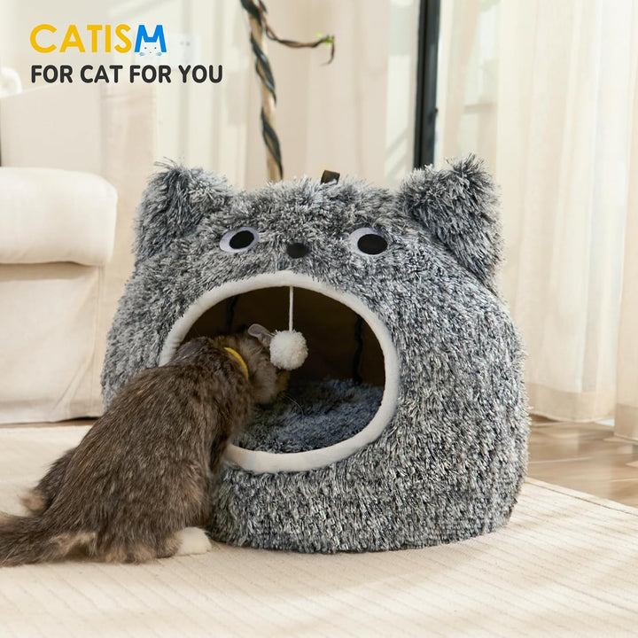 CATISM Katzenhöhle Katzenbett Waschbar Katzenschlafplatz für Katzen Cute Moster Plüsch Haustier Katz