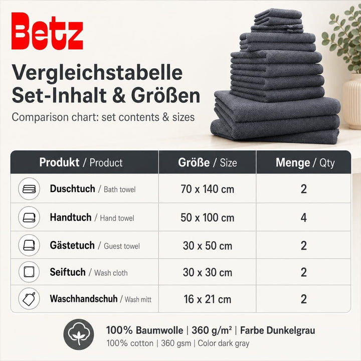 Betz 12 TLG. Handtuch Set Berlin 100% Baumwolle Liegetücher, Handtücher, Gästetücher, Seiftücher und