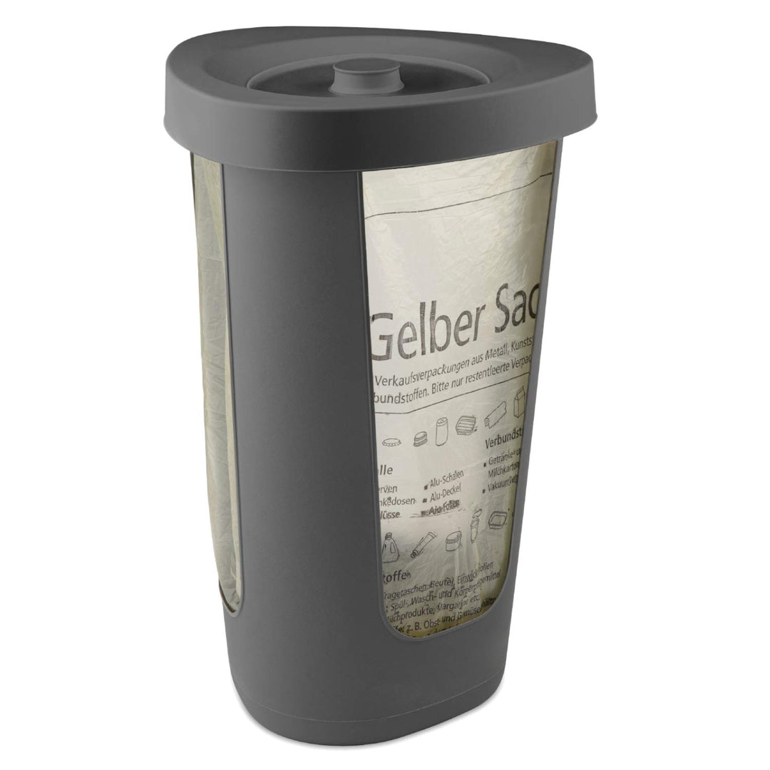 Rotho Fabu Müllsackständer gelber Sack mit Deckel, Kunststoff (PP recycelt) BPA-frei, anthrazit, (40