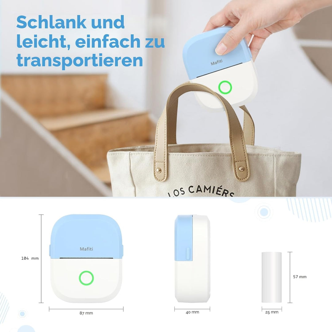 mafiti Mini Drucker tragbarer Mini Printer, Mini Fotodrucker Wireless Taschendrucker Thermodrucker S