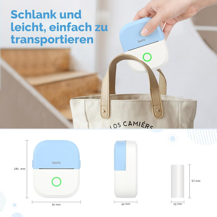 mafiti Mini Drucker tragbarer Mini Printer, Mini Fotodrucker Wireless Taschendrucker Thermodrucker S