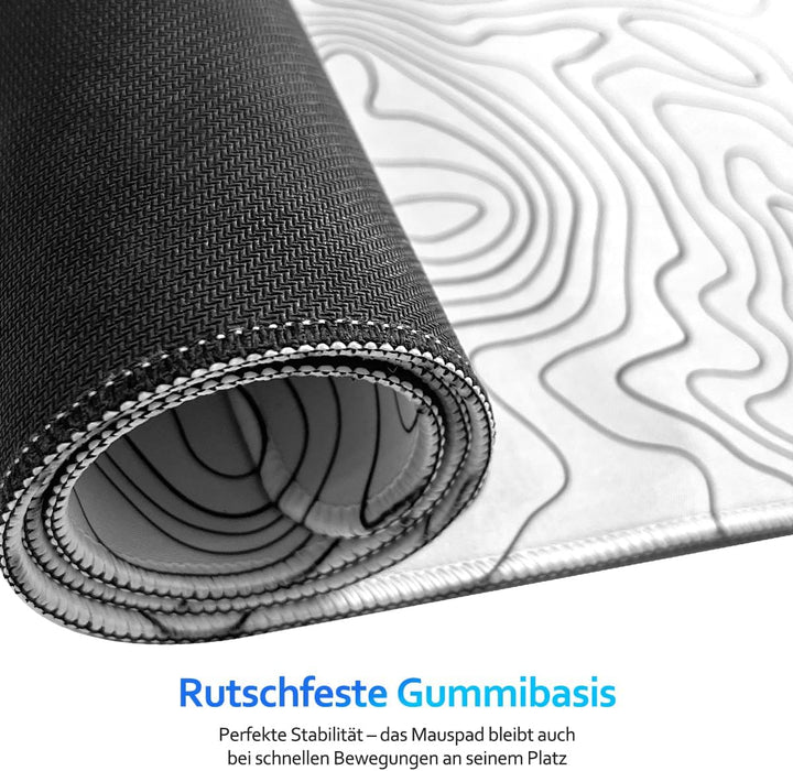 Zindoo XXL Mauspad 900 x 400 mm – Weisses Gaming Mousepad mit Topografischem Linienmuster – Präzise