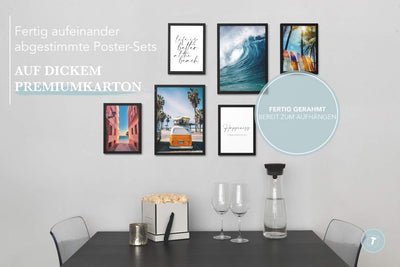 Papierschmiede® Mood Poster Set Surfing, Fertiges Bilder Set mit Rahmen (Holz, schwarz), Wohnzimmer