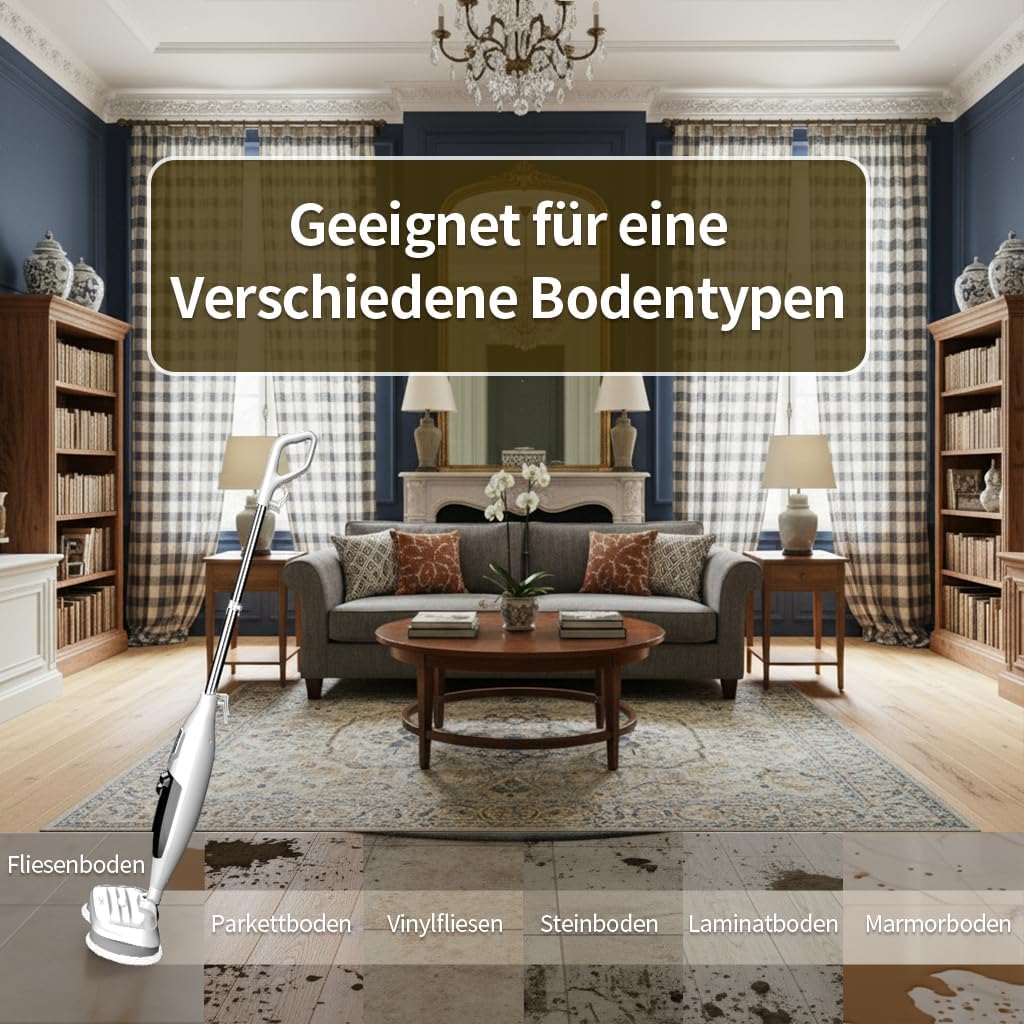 2-in-1 Dampfreiniger Mop mit Handgerät, 30s Schnellaufheizung, 4 Mikrofaserpads, Für alle Hartböden