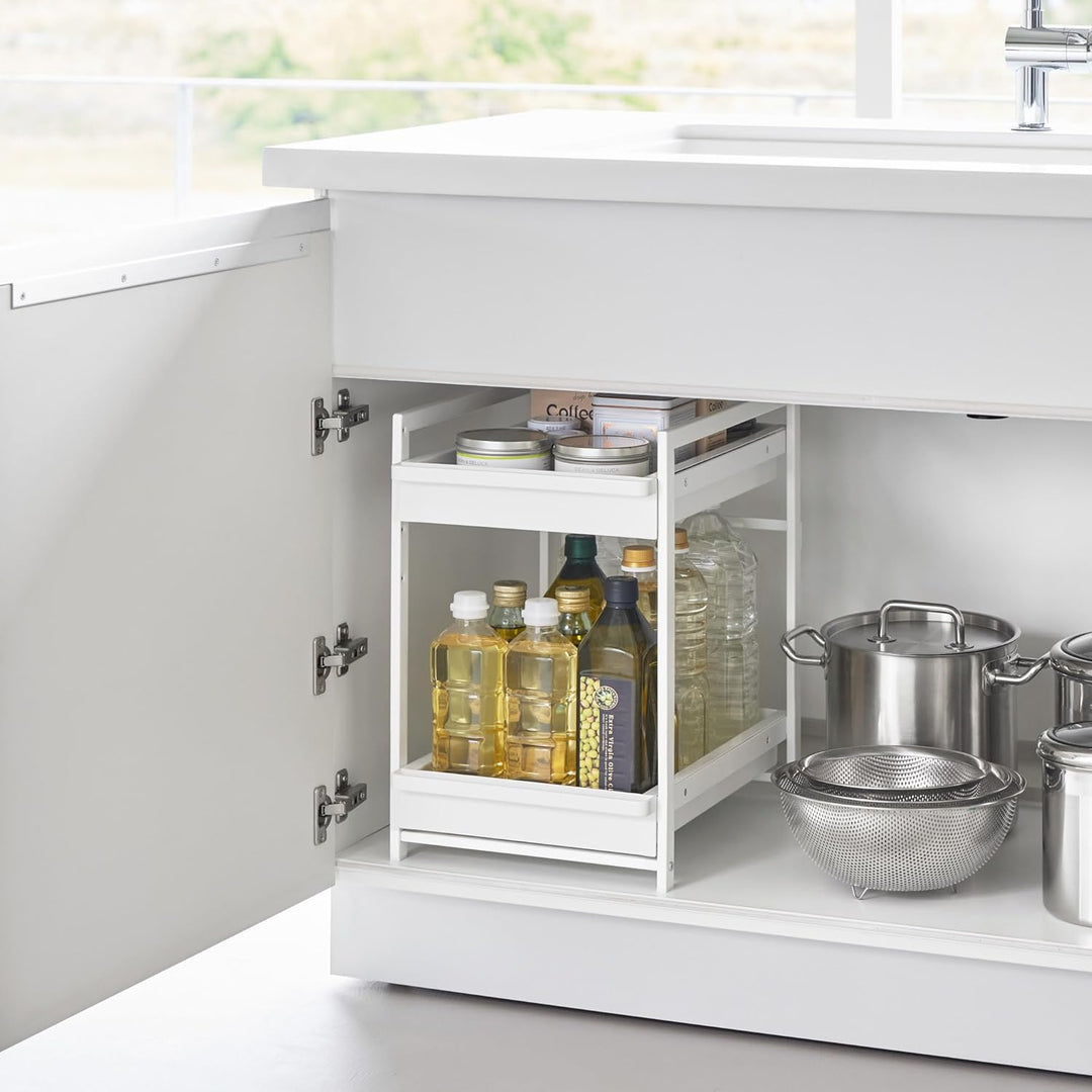 Yamazaki 1460 TOWER 2-stöckiges Spülschrank-Regal mit Schiebeböden, weiss, Stahl, minimalistisch, 42