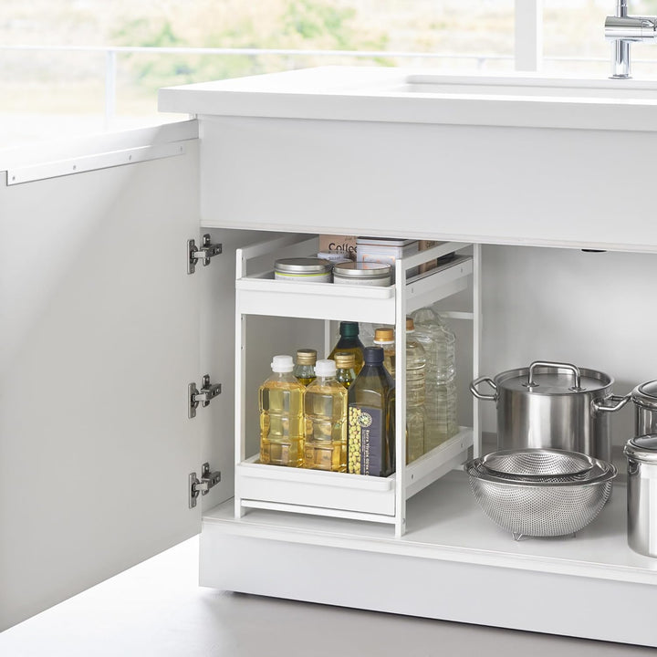 Yamazaki 1460 TOWER 2-stöckiges Spülschrank-Regal mit Schiebeböden, weiss, Stahl, minimalistisch, 42