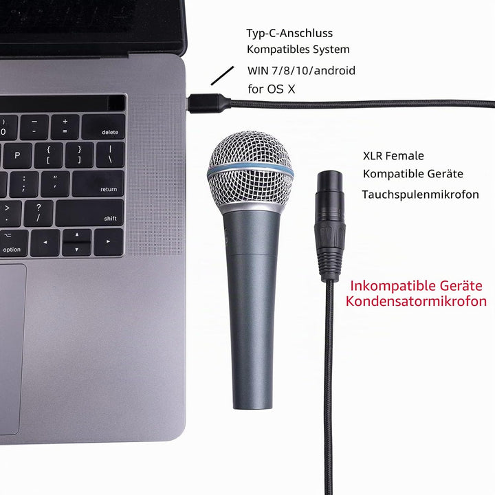 XLR auf USB C, USB-C-Mikrofonkabel, XLR-Buchse auf USB-C-Mikrofon-Audioadapter, USB-C-Mikrofonkabel(