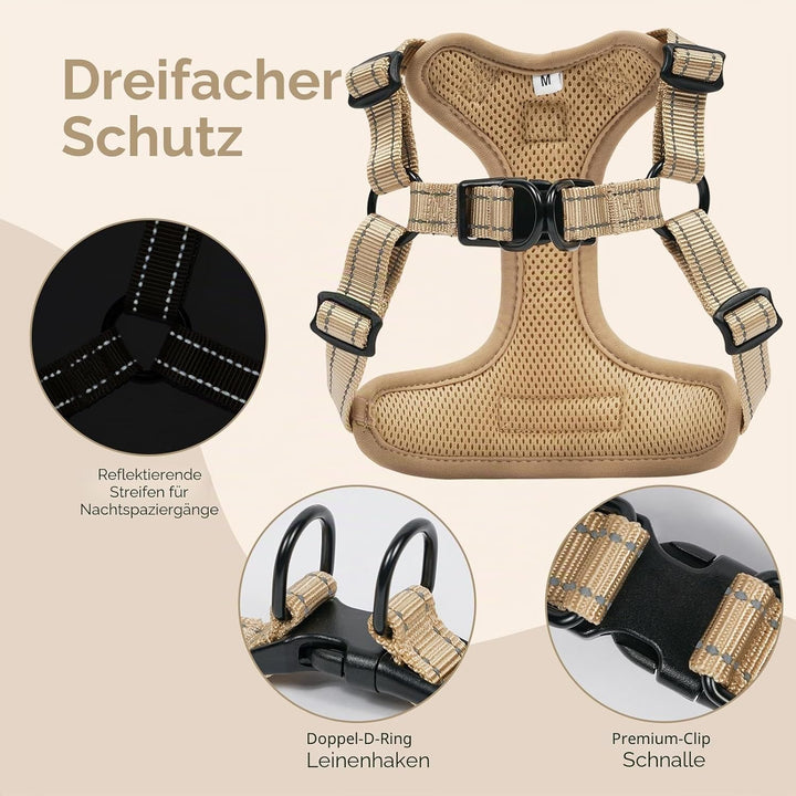 BELLA & PAL Hundegeschirr und Leine Set, Step-in Design mit atmungsaktivem Air-Mesh, reflektierenden