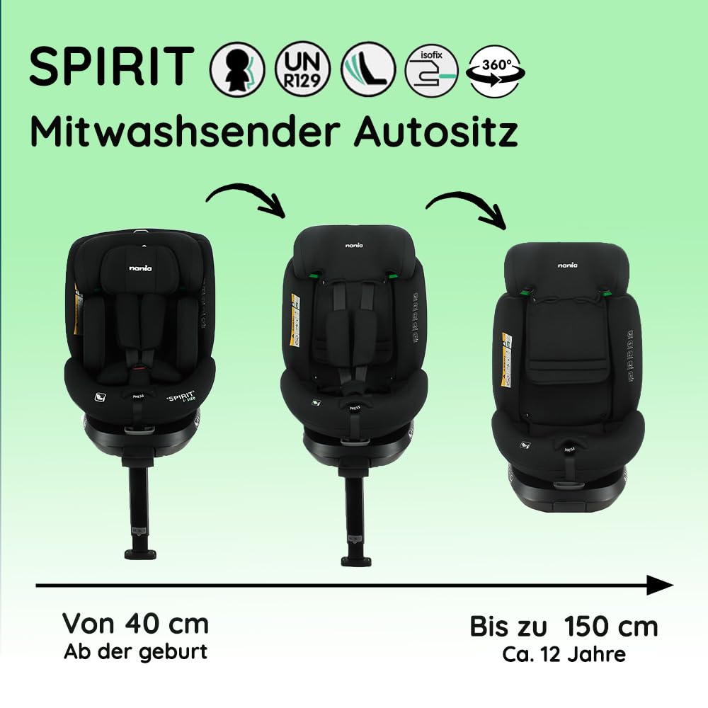 Nania - Kinderautositz SPIRIT 360° drehbar - I-Size 40-150 cm - wächst mit von Geburt an bis ca. 12