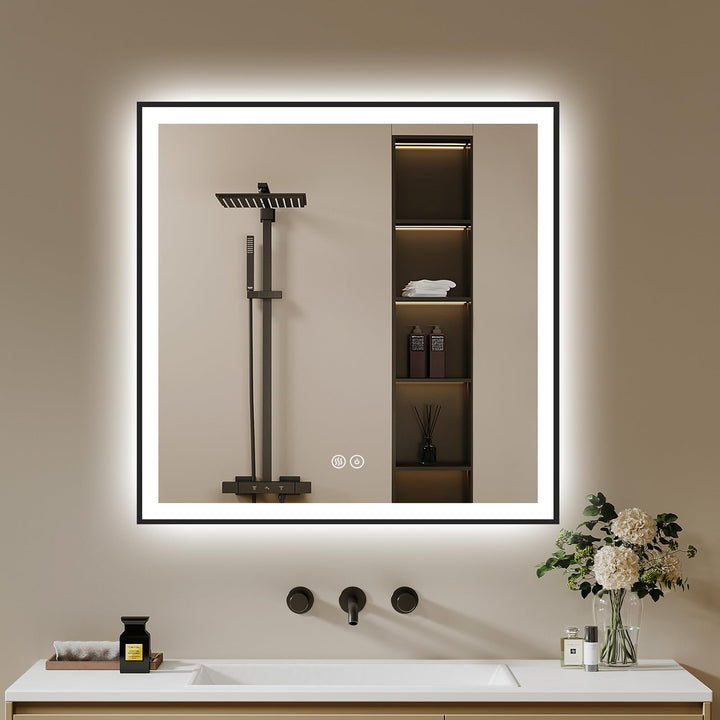 Badspiegel-mit-Beleuchtung 60x60cm - Badezimmerspiegel LED Badezimmer Spiegel mit Beleuchtung - Besc