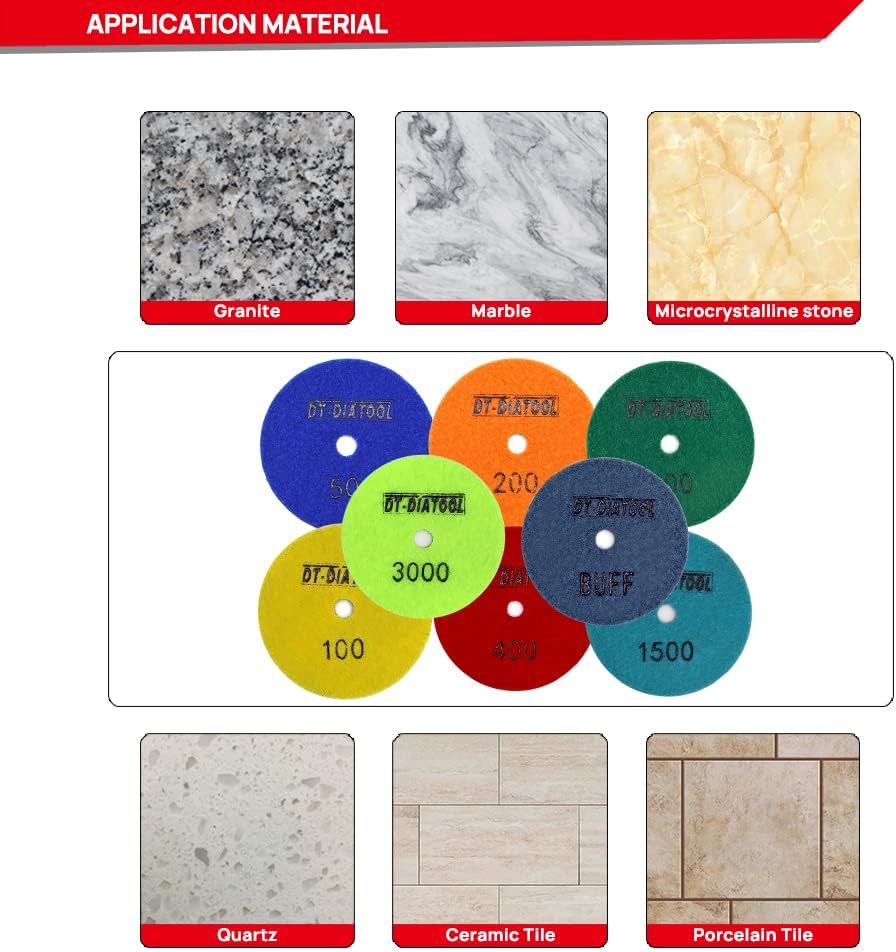 DT-DIATOOL Trockene Diamant Schleifpad 100mm 8 Stücke #800 für Granit Marmor Keramik Körnung 800, Kö