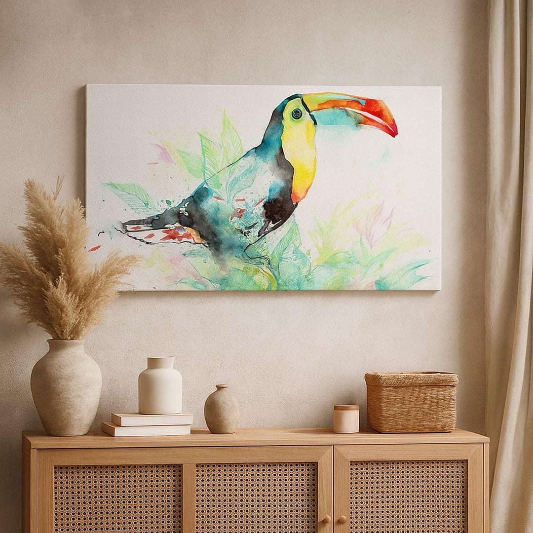 Wandbilder Dekoration Wohnzimmer Vogel Toucan Neugier wild Panorama Bilder auf Leinwand 120x50cm Lei