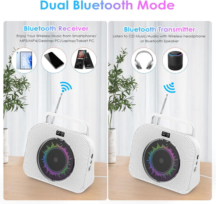 KOVCDVI 9-in-1 CD Player Bluetooth Radio mit CD Player mit Lautsprecher Unterstützung USB/TF-Karten/