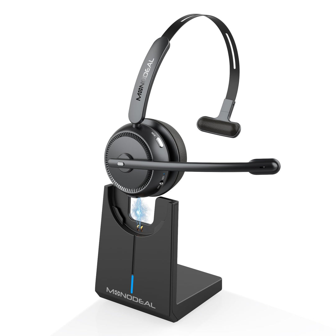 MONODEAL Bluetooth Headset mit Mikrofon, Wireless Headset mit Stummschalttaste, 65 Stunden Anrufe, H