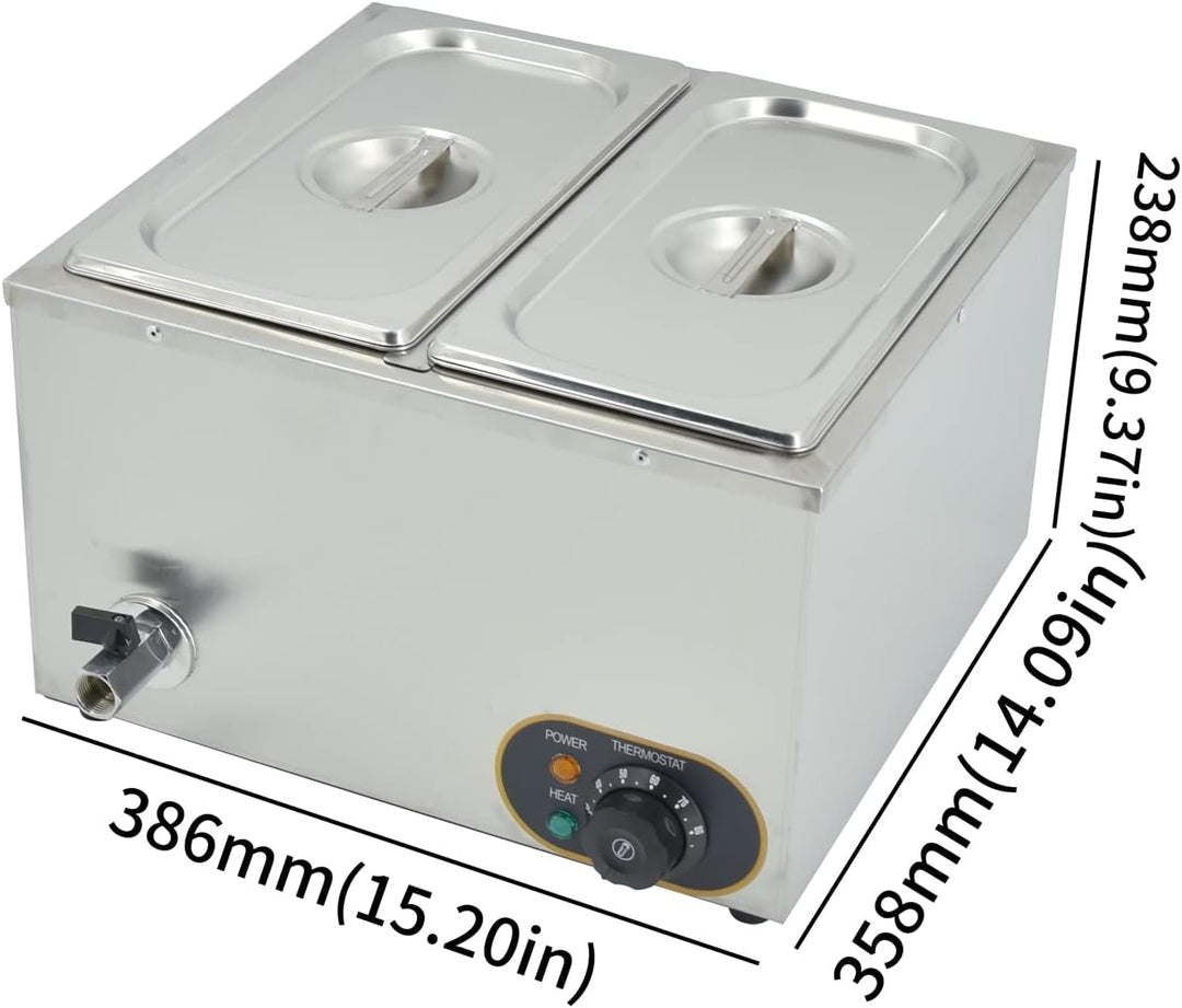 Elektrische Speisenwärmer Bain Marie Gastro GN-Behältern 1/3 * 2 Warmhalter Edelstahl mit Ablaufhahn