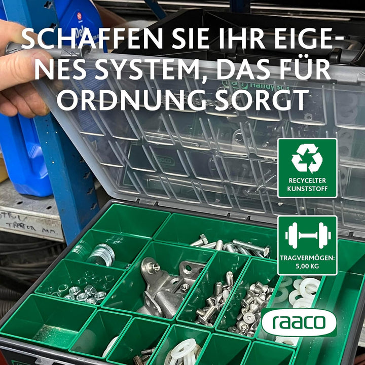 raaco Assorter 55 4x8-15: Premium Sortierbox für Werkstatt, 15 Einsätze, Sortimentskasten & Sortierb