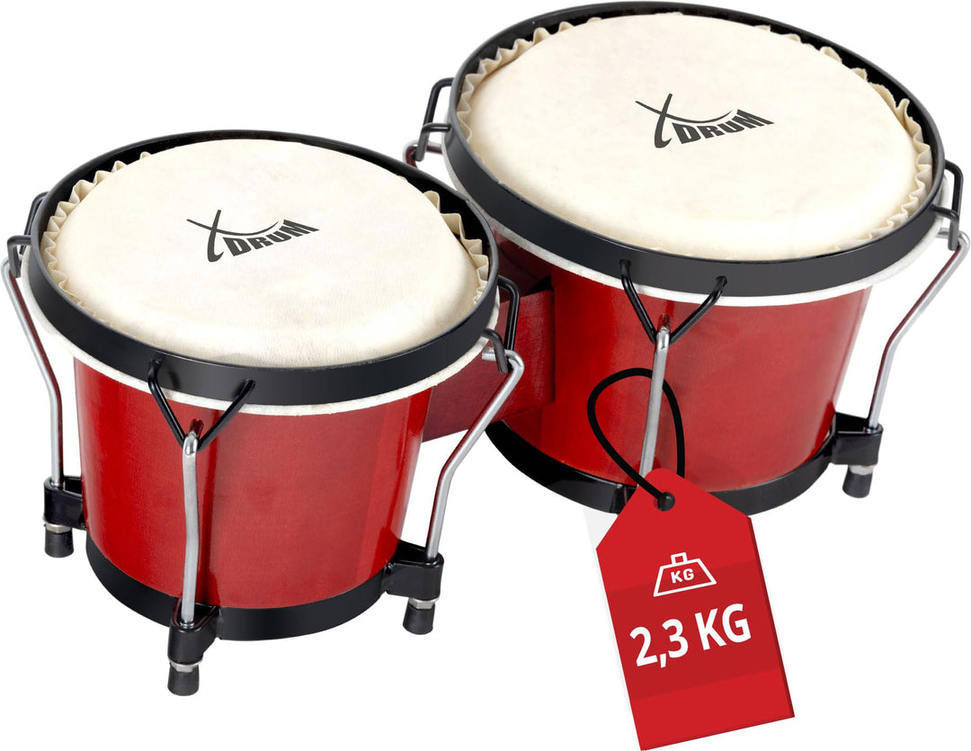XDrum Bongos Club - 6" Macho und 7" Hembra - Naturfelle - professionelles Stimmsystem - Schwarz sati