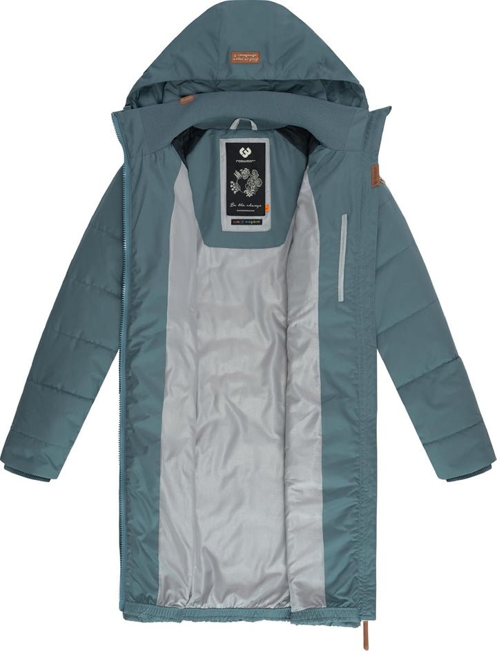 Ragwear Damen Wintermantel Warmer wasserdichter Steppmantel lang mit Kapuze Dizzie Coat XS-6XL, Grau