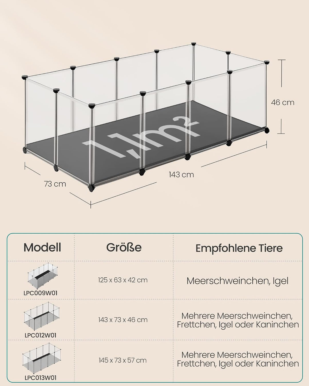 SONGMICS Kleintiergehege mit Bodenplatten, Laufstall mit Abnehmbarer und wasserfester Unterlage, Geh