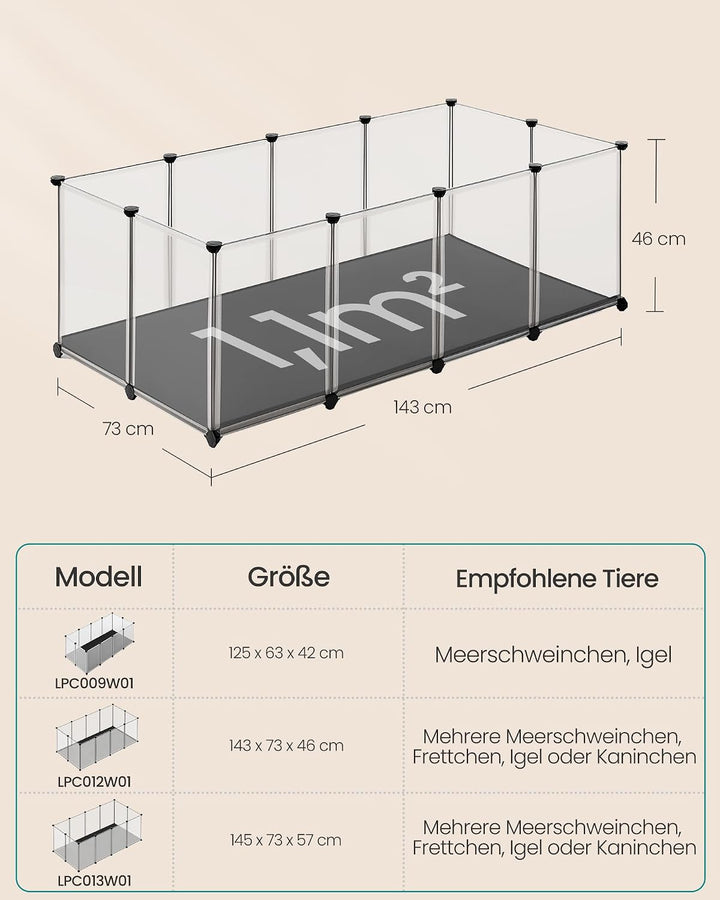 SONGMICS Kleintiergehege mit Bodenplatten, Laufstall mit Abnehmbarer und wasserfester Unterlage, Geh