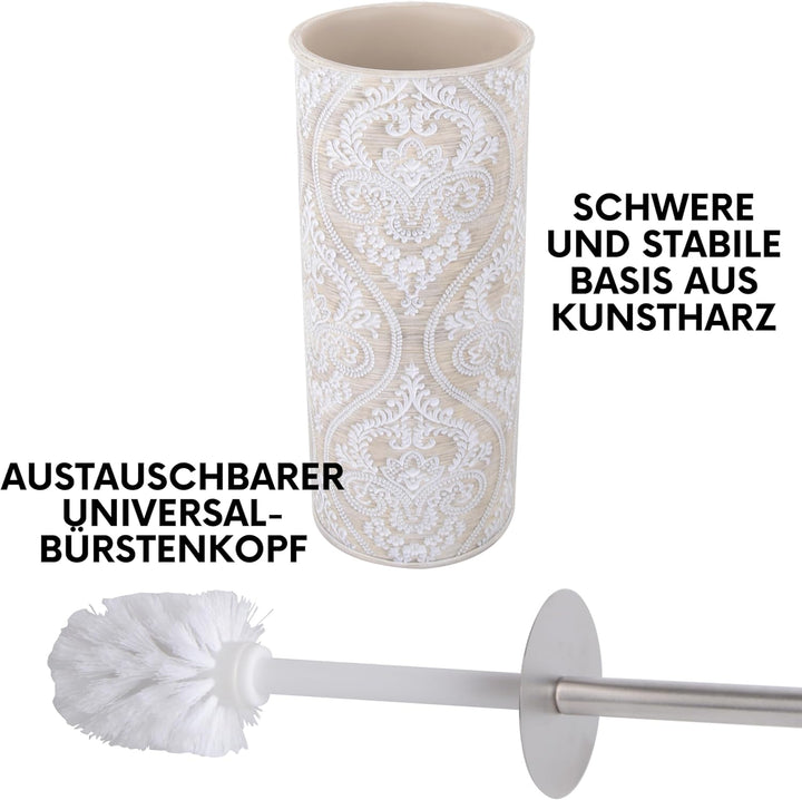 Geschlossene WC-Garnitur Serie Damask - Toilettenbürste mit Edelstahl-Stiel - Bürstenhalter aus Poly