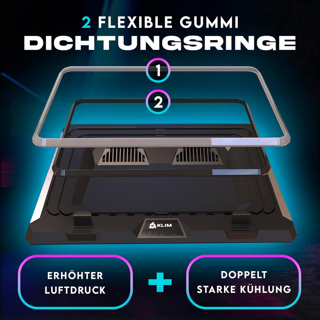 KLIM Mistral Laptop Kühler | Leistungsstarker Turbo-Ventilator (4500 U/min) | Gummiringdichtung für