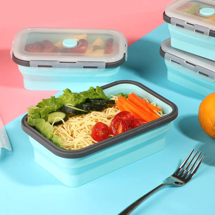 Zusammenklappbarer Aufbewahrungsbehälter aus Silikon mit Deckel, tragbarer Bento-Box zum Platzsparen