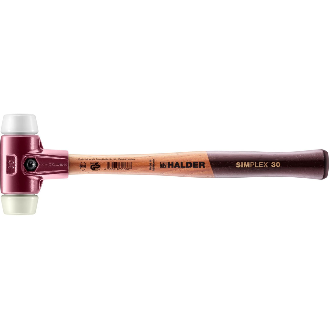 SIMPLEX-Schonhammer, Superplastik/Nylon; mit Tempergussgehäuse und hochwertigem Holzstiel | D=30 mm